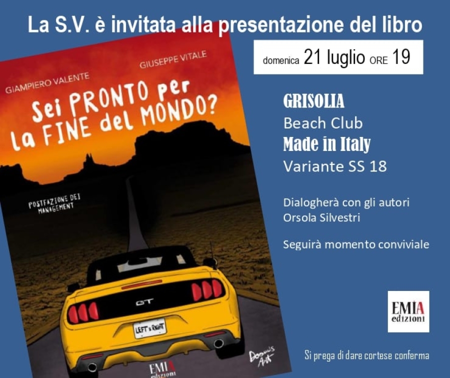 GRISOLIA. Libri, il 21 luglio la “prima” del romanzo “Sei pronto per la fine del mondo?” dei due autori calabresi Giampiero Valente e Giuseppe Vitale