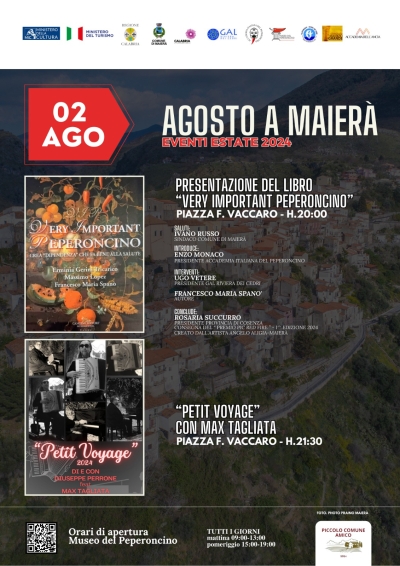 MAIERA'. Venerdì 02 agosto 2024, a partire dalle ore 20:00, in piazza F. Vaccaro già Sindaco, nel cuore del centro storico del piccolo borgo di Maierà,si terrà la cerimonia della prima edizione “Premio Pic Red Fire”.